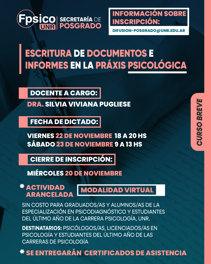 📕 CURSO BREVES 2024  – Escritura de documentos e informes en la práxís psicológica.📕