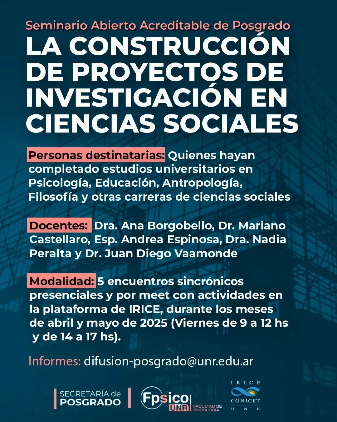 Seminario LA CONSTRUCCIÓN DE PROYECTOS DE INVESTIGACIÓN EN CIENCIAS SOCIALES